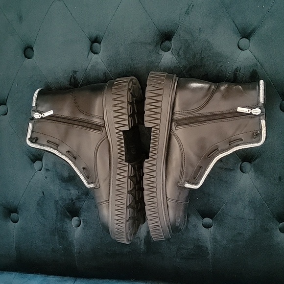 Schutz Womens AMIRAH Black Faux Leather Lug Sole Block Chunky Combat Boots - Picture 7 of 13